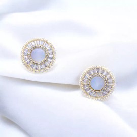 Pearl Mother of Pearl & Cubic Zirconia Gold Plated Jewelry Stud Earrings