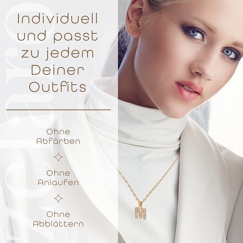 Zelaro Women's Necklace with Letters, Chain Gold and Chain Silver