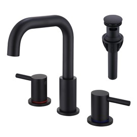 JXMMP 3 Hole Black Sink Faucet Bathroom, 8 in Matte Black Wide Spread Bathroom Sink Faucet with Pop Up Drain and Supply Lines, Stainless Steel 2 Handle Black Bathroom Faucet for Vanity