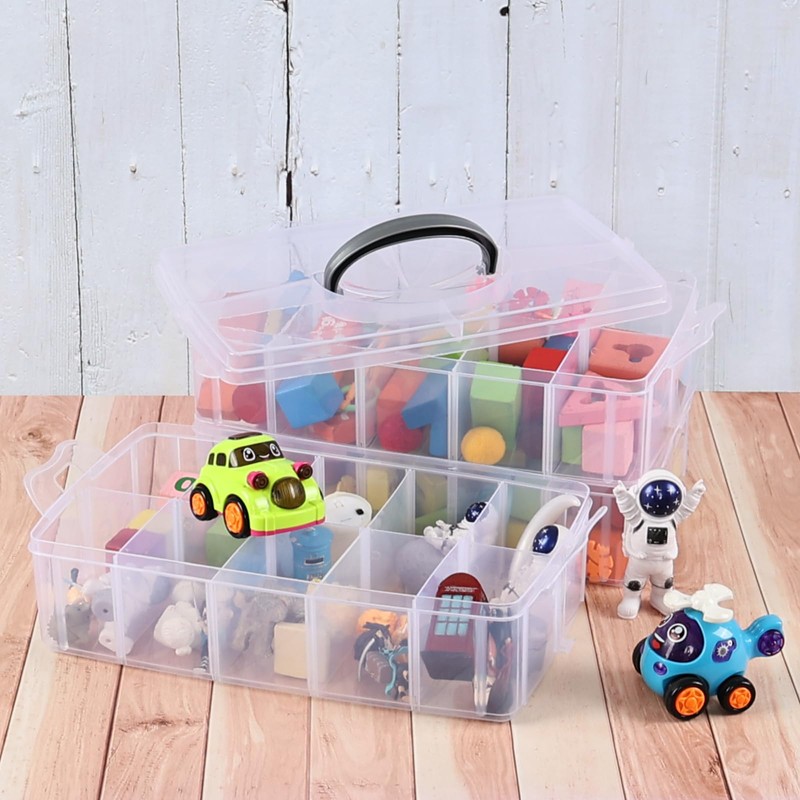 Lesbin 3-Tier Craft Storage Box, 30 Compartments Clear Plastic Craft