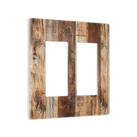 Vintage Rustic Kitchen Vintage Brown Wood Wooden Grain 2 Gang Double Decorator GFCI/Rocker Wall Plate Cabin Door Garage Farm Electrical Outlet Decorative Receptacle Cover Light Switch for Dimmer, USB