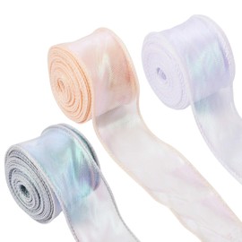Beadthoven Iridescent Organza Ribbon Sheer Chiffon Ribbon Shimmer Rainbow 43mm Gift Ribbon Christmas Wedding Bouquet Decoration Ribbon