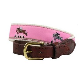 Dover Saddlery Kids' Ribbon Belt, Color: Pink Jumping Horses, Size: S(24)