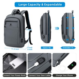 Caoroky knight Backpack Laptop Men 15.6 inch Slim Work Business Backpacks with USB Charging Port Mens Travel Bag Bookbag (Grey-1, Large)