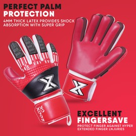ZooxGk Secure Catch Training Goalkeeper Gloves Kids & Youth with Pk Latex, Children Goalie Gloves Soccer with 4mm Latex with Strong Grip Goalkeeping Gloves (red, S(size 4))
