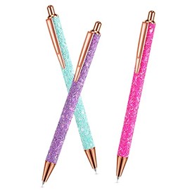 3 Pieces Air Release Weeding Pen Vinyl Installation Pen Weeding Tool Fine Point Weeding Pin Pen Glitter Metal Pin Pen Retractable Craft Vinyl Tool for DIY Craft (Blue, Purple, Rose, Glitter Style)