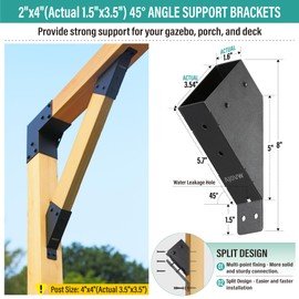 AJOVW-8 Piece Pergola Corner Bracket for 2''x4'' Supporting Wooden Posts (Actual Size: 1.5''x3.5'') for Gazebos, Garages, Decks, Stables, Sheds, Patio and DIY Basketball Frame Scenes.