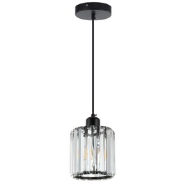 SHENGQINGTOP Modern Mini Crystal Pendant Light for Kitchen Island Counter Bar Dining Room Bedroom, Cylinder Crystal Pendant Lighting Fixture, Matte Black Finish