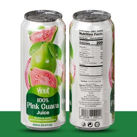 VINUT 100% Pink Guava Juice, No Added Sugar, Not From Concentrate, 16.9 fl oz (500 mL) Can, Pack of 12