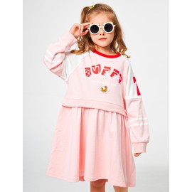 B.Duck Girls Sweatshirts Dress Long Sleeve Pullover Patchwork Pleated Mini Tennis Athletic Dresses for Little Girls Pink Size 5-6 Years
