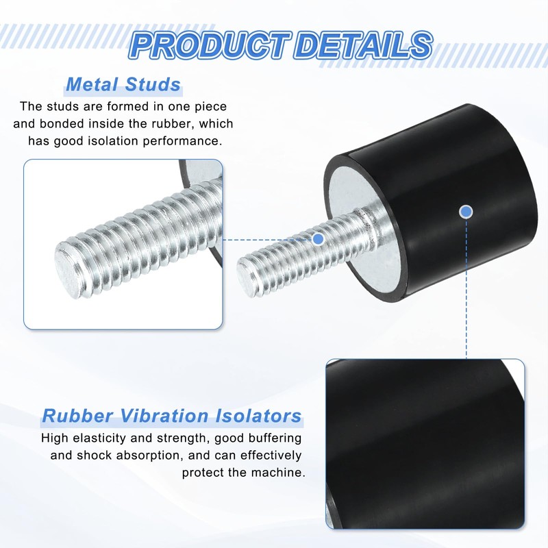 sourcing map 4Pcs M6 Thread Rubber Mounts, Vibration Isolators, Cylindrical