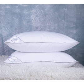 Eastwarmth Set of 2 Goose Feather Down Cooling Pillow for Back, Stomach or Side Sleepers 2 Pack,100% Cotton Cover Standard Size(20X26IN) Gussted White