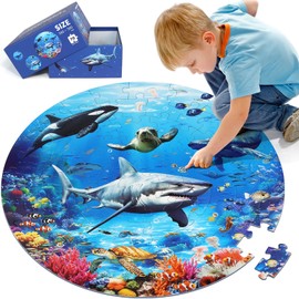 DIGOBAY Underwater Ocean Floor Puzzle for Kids Ages 4-6, Shark Toys for Boys Girls, 70 Pieces Large Jigsaw Shark Puzzles for Kids Ages 3-8, Educational Ocean Animals Toys for Birthday Christmas