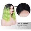 PARXITN Short Bob Wig Ombre Light Green Curly Wavy Synthetic