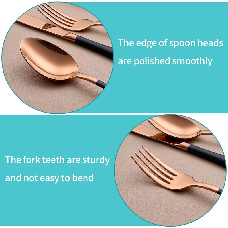 MDEALY 20-Piece Rose Gold and Black Silverware Set for 4