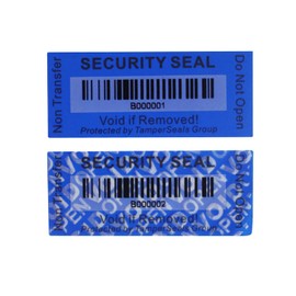 TamperSeals Group - 100 Pcs Blue 25x60mm Non-Transition Barcode Tamper Proof Labels Seal Tamper Proof Security Seals - VoidOpen