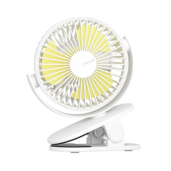 JISULIFE Clip on Fan, Portable Stroller Fan 4000mAh Rechargeable Fan, Small Desk Fan Battery Operated with 4 Speeds, Strong Wind Ultra Quiet for Office Gym Outdoor Travel - White