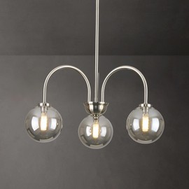Wystco Modern Glass Globe Sputnik Pendant Light Chandelier, 3-Light Mid Century Light Fixture Chandeliers for Dining Room, Kitchen Island, Bedroom, Nickel and Smoke Grey Bubble, 19.7 Inch