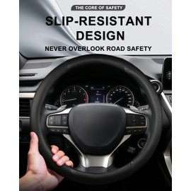 HHMNKK Round Steering Wheel Cover for Lexus ES RX NX UX is GS LS GX LX RC LC,14.5-15 Inches Genuine Leather Anti-Slip Breathable Comfortable, Black Car Interior Accessories