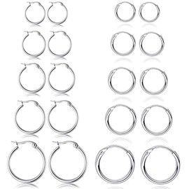 10 Pairs Women Men Girls Lightweight Click-back Stainless Steel Hypoallergenic Earrings Set 10-25mm, Stainless Steel