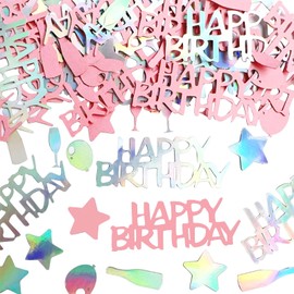 DazzJoy Glitter Confetti Table Decoration Birthday Large 1-6.5 cm, Pack of 100 Happy Birthday Decoration Streamers, Confetti Birthday for Women Girls Boys, Birthday Decoration Table, Confetti Pink