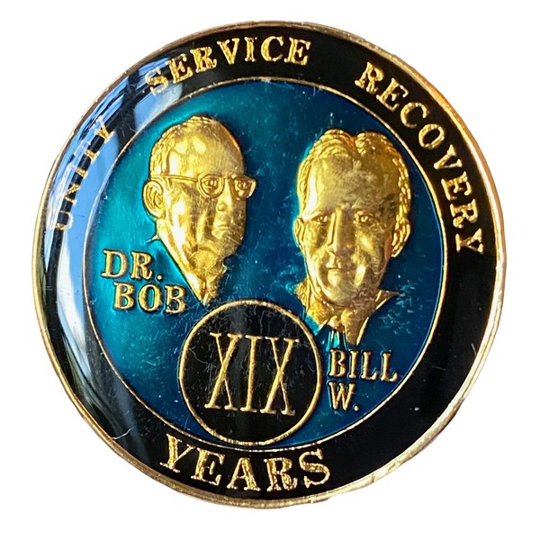 21 Year AA Medallion Metallic Blue Founders Tri-Plate Sobriety Chip