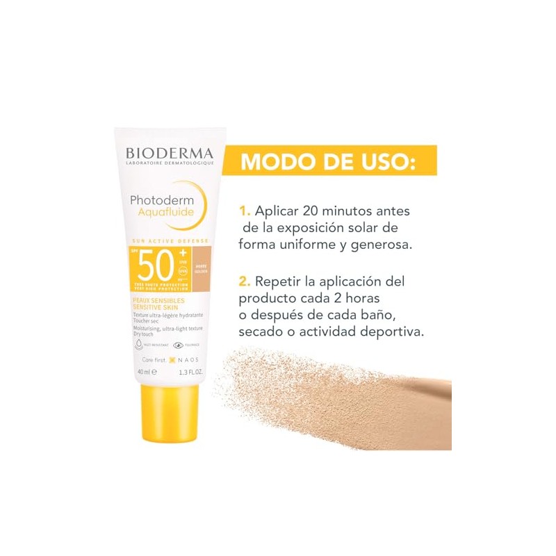 BIODERMA, Protector Solar, Photoderm Max Aquafluido Tono Dorado, FPS50+, Sensación