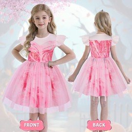 Marendyee Glinda Costume Kids Glinda Dress Up for Girls Witch Costumes Little Girl Pink Princess Dresses Birthday Party Cosplay Outfit 4-5 Years