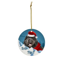 Black Cockapoo Dog Christmas Ornament 2025 I Saw That - Funny 3 Inch Round Ceramic Hanging Tree Decoration Puppy Owners Gifts