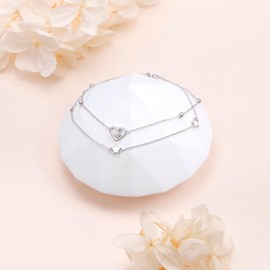 HOOHWE Heart Star Ankle Bracelets for Women 925 Sterling Silver Synthetic Opal Women's Anklets Hypoallergenic Foot Chain Jewelry Gifts