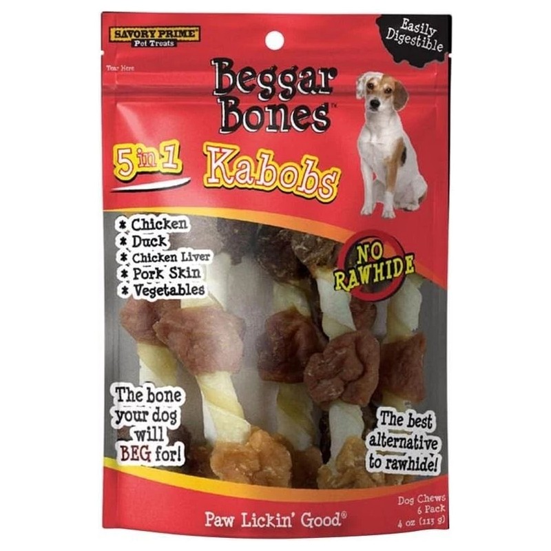 Savory Prime Beggar Bones 5-in-1 Kabobs Grain Free Treats For