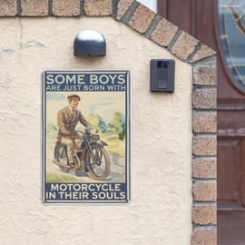 Biker Soul Tin Sign 8X12IN Retro Metal Wall Art for Garage, Man Cave & Road Trip Theme Room Decor