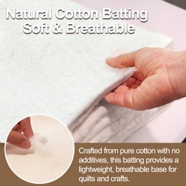 Natural Cotton Batting for Quilting Sewing Crafting & DIY Projects (68"x86", 150g/m² Lightweigh), Batting for Quilts