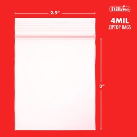 Dirose Reclosable Poly Zip Top Bags – 2.5" x 3" (100 Count), 4 Mil – Resealable Plastic Bags with Zipper - Clear Baggies for Jewelry, Pills, Candy