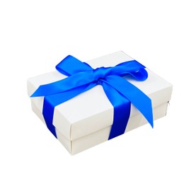 White Gift Box with Lid | Pick Your Ribbon Colour | Small Flat-Packed Gift Boxes for Presents, Birthday or Baby Gifts | Size 148x105x50mm (Royal Blue Ribbon 75)