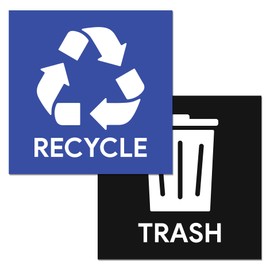 4pcs Trash and Recycle Stickers | Weatherproof Indoor Outdoor Recycling Stickers for Trash Can, 5" Square (2 Trash, 2 Recycle Decals)