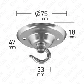 ElekTek Ceiling Rose Diameter 75 mm with Hooks Metal Finishes Powder Coating + Matching Screws For Ceiling Pendant Lights and Chandeliers Nickel