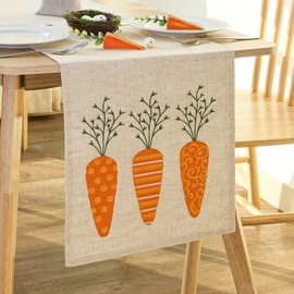 MelonBoat Easter Linen Table Runner: 72 Inch Embroidered Easter Carrots Burlap Table Runner, Rustic Easter Carrot Embroidery Tablecloth, Easter Table Decoration for Dining Room Birth Party Home Decor