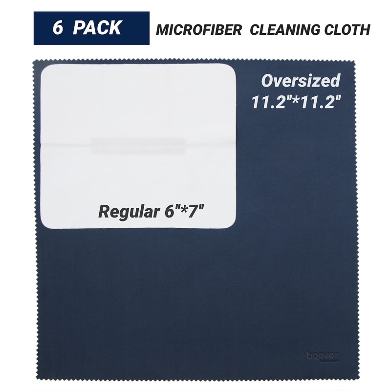 Bqover 6 Pack 11”x11” Extra Large Microfiber Eyeglass Cleaning Cloths,Premium