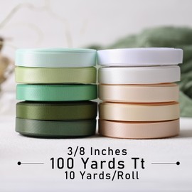 WRAPLA 10 Rolls Double Sided Satin Ribbon - 10mm Wide 9m/Roll, Sage Green Ribbon for Craft, Gift Wrapping, Wedding, Floral Bouquets & Party Decorations(3/8" x10yd per Roll)