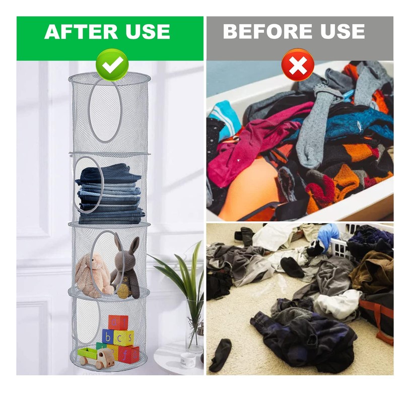 Hanging Mesh Storage Net, 4 Tier Compartments Foldable Hanging Soft