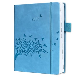 2027 Diary A5 Page a Day | Daily Planner with Monthly Tabs, Back Pocket, Pen Holder, 2 Bookmarks, Notes & UK Holidays | PU Hardcover & Elastic Closure | Jan-Dec 2027 | Agenda For Home, Office & School