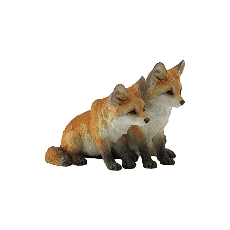 5.5 Inch Two Fox Pups Decorative Statue Figurine, Orange and