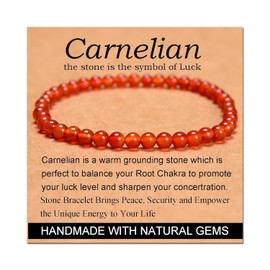 CHELYQST Carnelian Bracelet - Stone of Luck,Stretch Natural Stone Crystal Beads Jewelry Gifts for Women Men Unisex,4mm