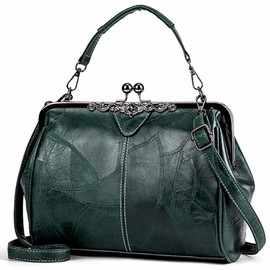 Zazaland Bag/Shoulder/Crossbody Tote 3-Way Leather Retro Antique Style, green
