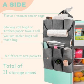 CROTIRAD 15 Pouches Mini Fridge Organizer, Dorm Fridge Cover with Tissue Pocket for Most Home Refrigerators, Hanging Strap Mini Fridge Storage Organizer Bag for Bedroom, Dorm, Office, Kitchen, Gray