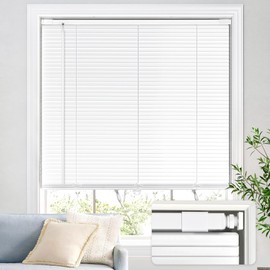 UNISHADES No Tools No Drill Mini Blinds for Indoor Windows 100% Privacy 1" Aluminum L-Shaped Slats Cordless Blinds & Shades for Home, for Window Size34.5 W × 64" H White
