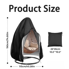 190x115cm Chair Cover with Zipper, Patio Hanging Standing Egg Chair Cover, Outdoor Waterproof Windproof UV-Anti Durable Heavy Duty Garden Furniture Protector for Swing Chair, Black