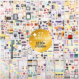 Stylish Monthly Planner Stickers ,27 Sheets Set of 1230+ pcs Happy Planner Stickers and Accessories for Journals, Calendars, Decorating Planners