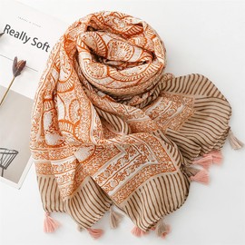 Pemilosci Soft Scarf for Women Girls Boho Large Lightweight Scarves Shawls Wraps for Four Seasons 70 x 35 inches (FSS034 Lotus BR)